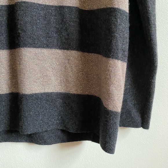 Vince Grey And Gold Metallic Stripe Cashmere Sweater L - Picture 7 of 9
